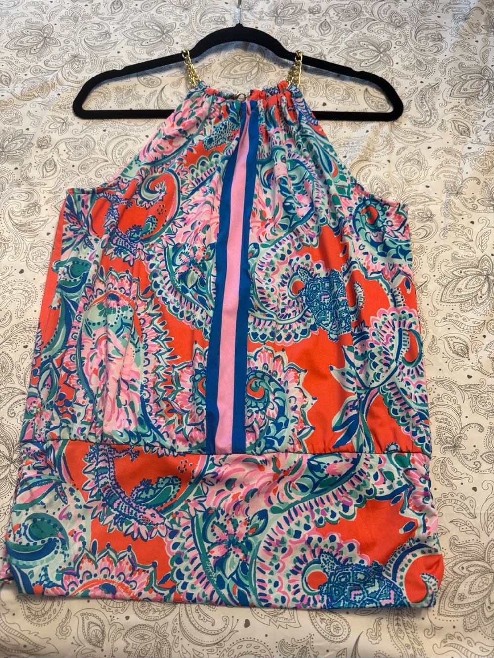 Lilly Pulitzer Bowen Chain Halter Top | Size Small | Orange Pink Paisley Print
